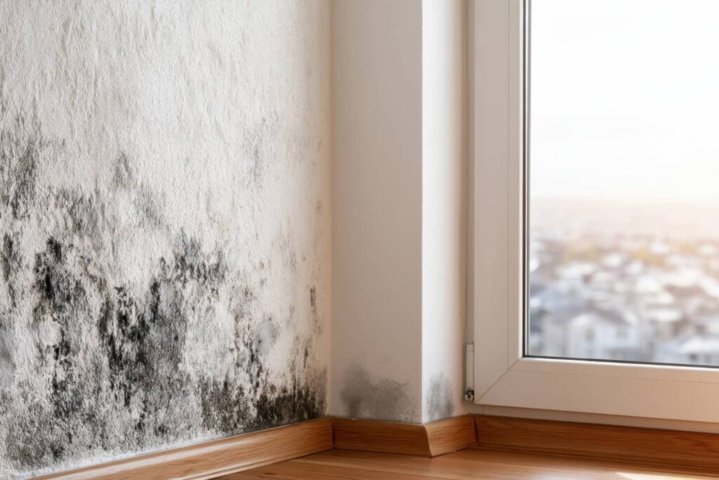 Mold growing on an interior wall beside a window.